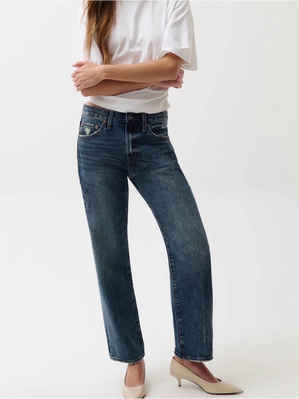Pistola Lexi Mid-Rise Bowed Straight Jean Artisan Wash 100% Cotton Women Size 31